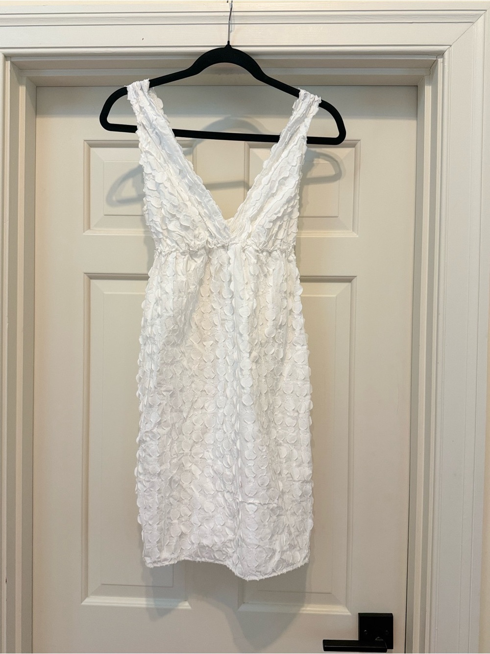 Studio M White Textured Dress with V-Neck